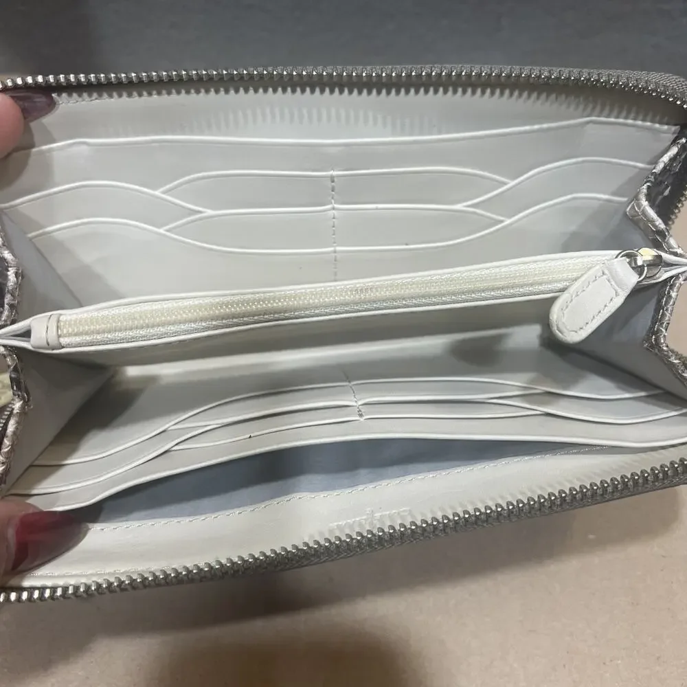 Cole Haan Snakeskin Print Leather Continental Zip Around Wallet 16 Compartments